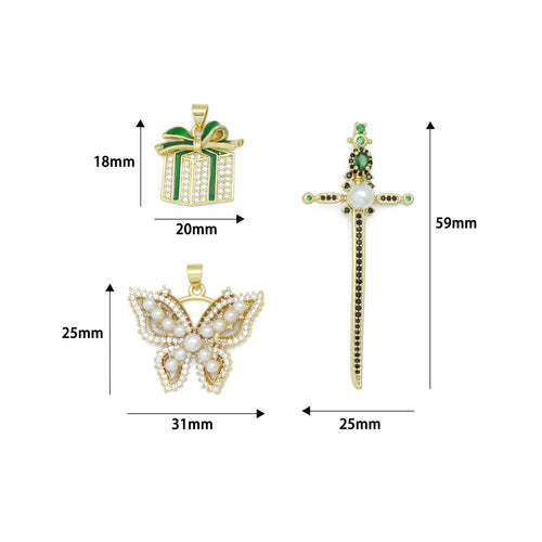 CZ Cross Gift Box Butterfly Charm Pendant, Sku#LK1301
