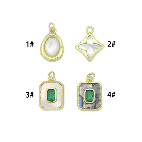 Abalone Mother of Pearl Gold Oval Rectangle Charm Pendant, Sku#LK1304