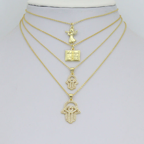 Bible Angel Gold Evil Eye On Hamsa Hand Charm Pendant, Sku#LK1305