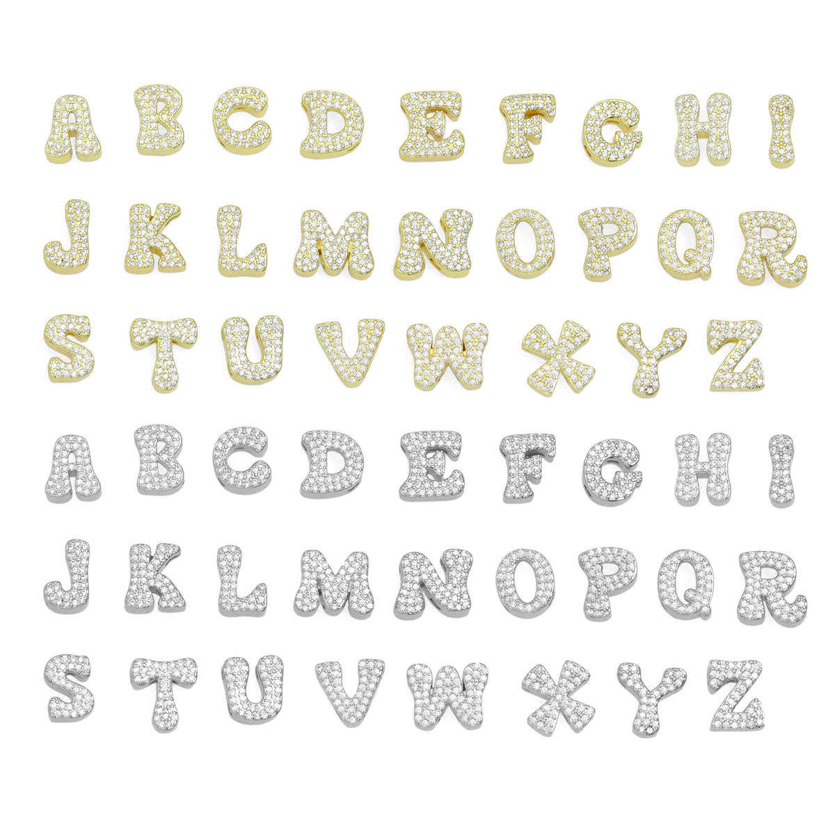Gold Silver CZ Gold Alphabet Initial Letter Charm Pendant Bead,Sku#LX888