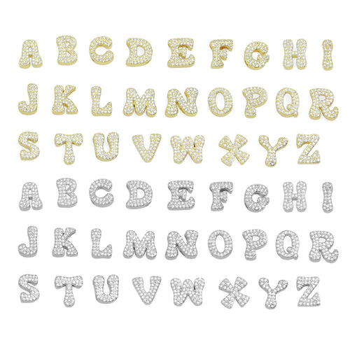 Gold Silver CZ Gold Alphabet Initial Letter Charm Pendant Bead,Sku#LX888