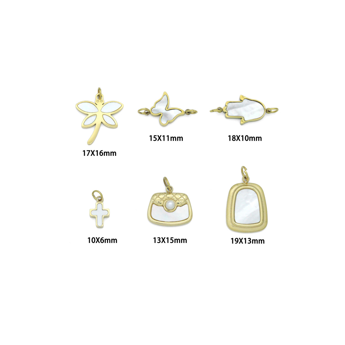 Mother of Pearl Dragonfly Butterfly Hamsa hand Connector charm, Purse Cross charm, Sku#LX896