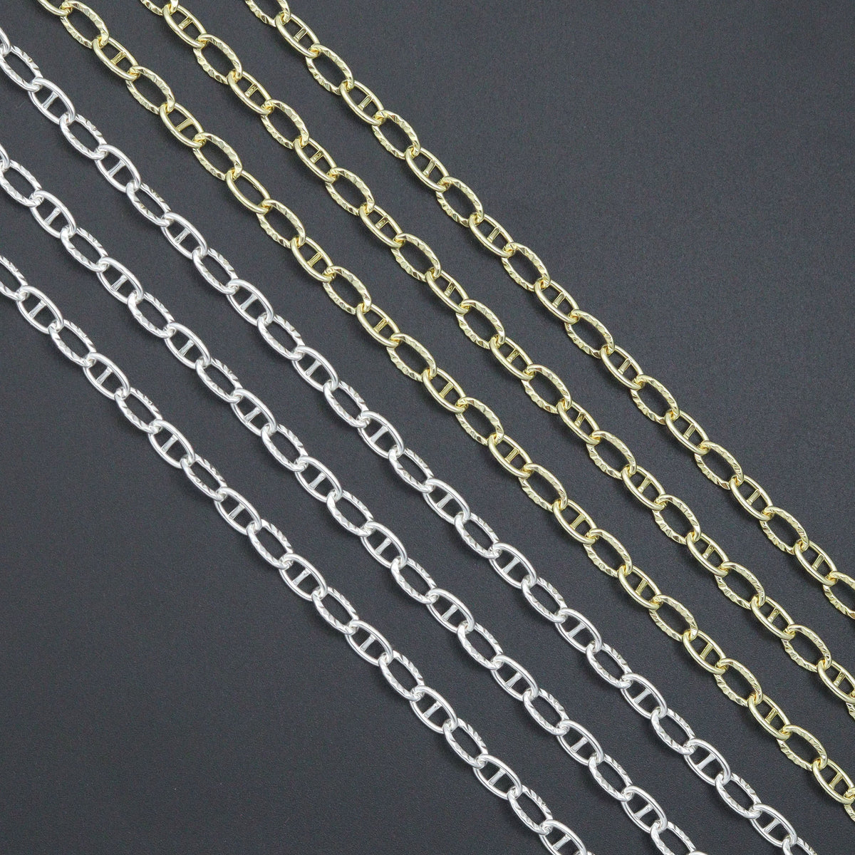Gold Silver hammered Oval Anchor Chain by Yard, LX908