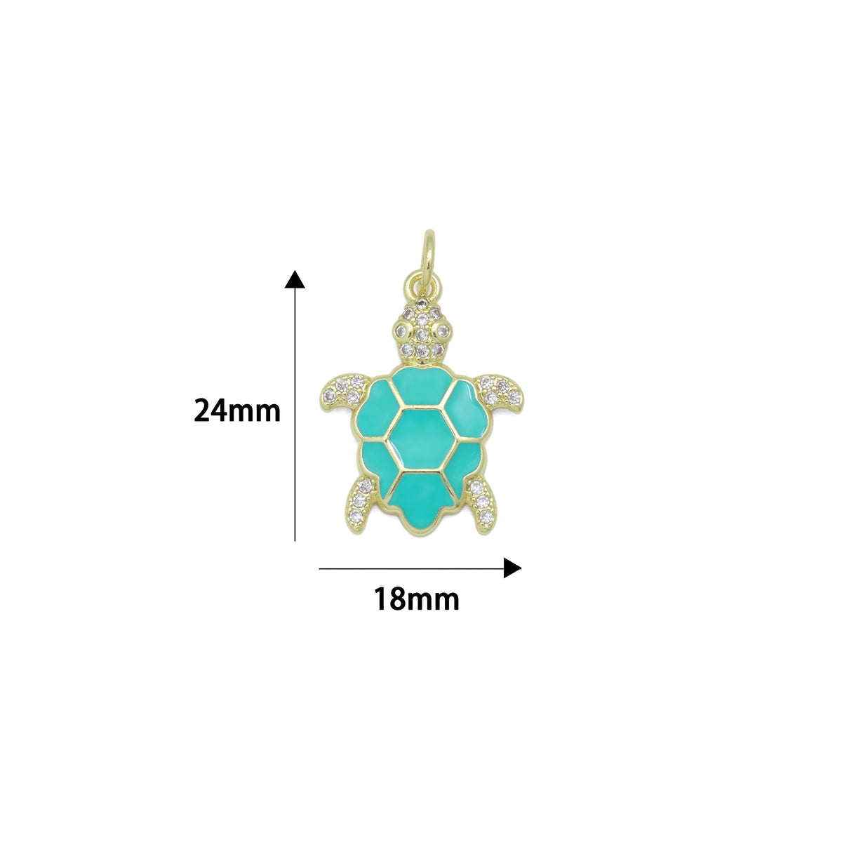 Gold Clear CZ Turquoise Enamel Turtle Tortoise Pendant charm, Sku#LX921