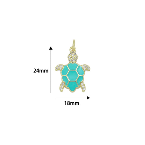 Gold Clear CZ Turquoise Enamel Turtle Tortoise Pendant charm, Sku#LX921
