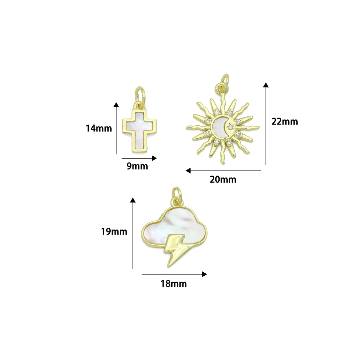Mother of Pearl Cross Clouds Sun Pendant charm, Sku#LX924