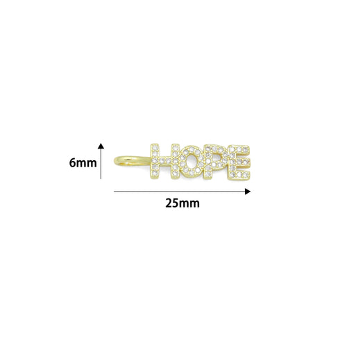 Clear CZ Gold Hope Word Pendant charm for Necklace Bracelet Jewelry Making Supply, Sku#LX928
