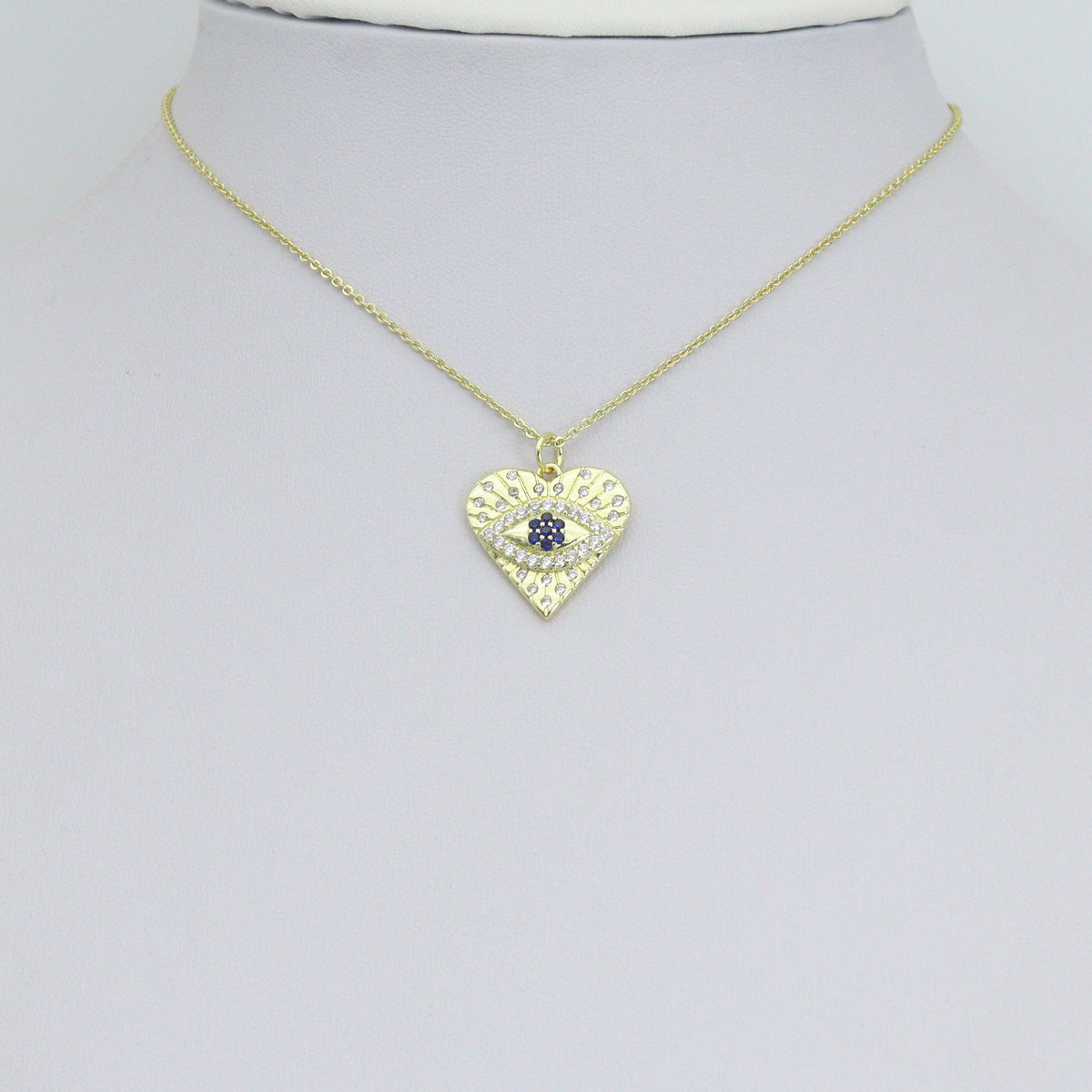 Blue CZ Evil Eye Heart charm For Necklace Bracelet Jewelry Making Supply, Sku#LX934
