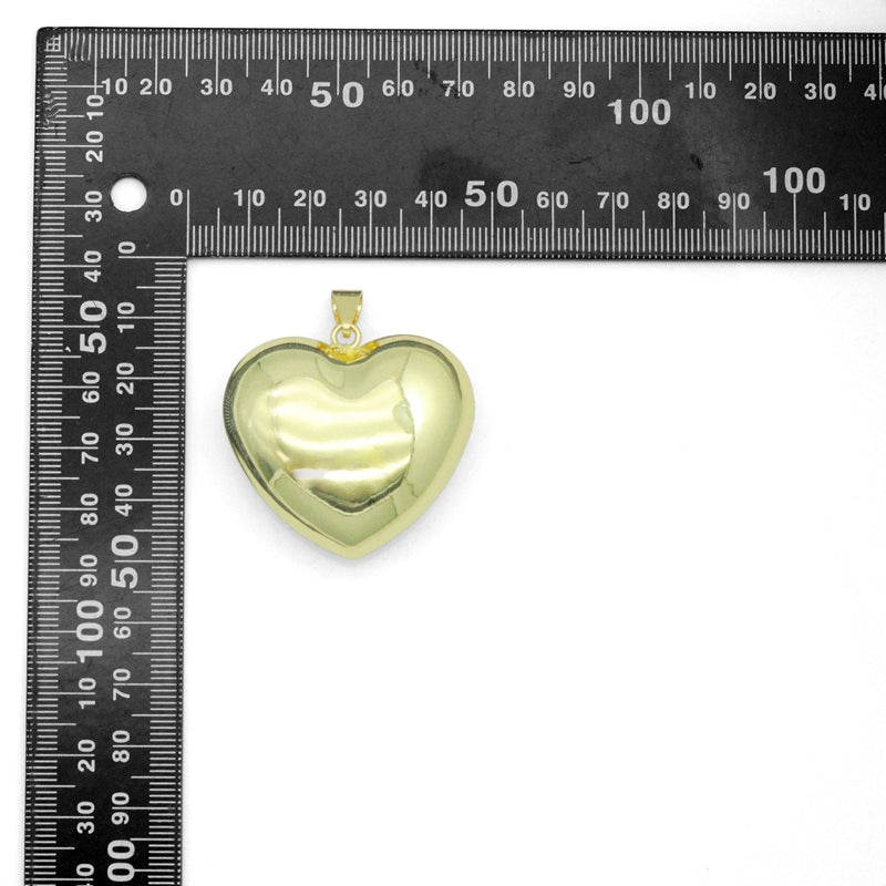Large Puffy Gold Heart Pendant charm, Sku#LX938