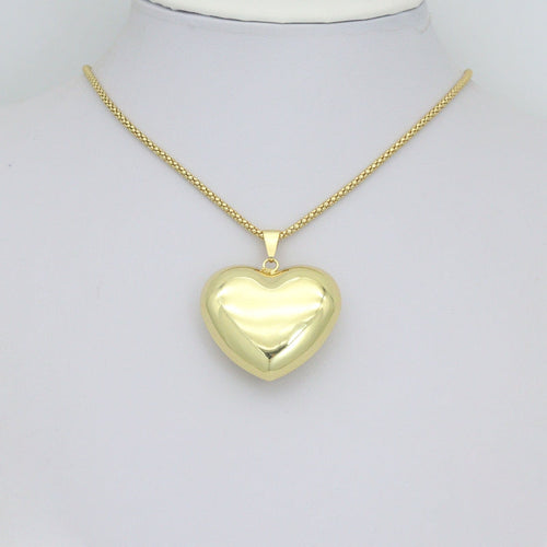 Large Puffy Gold Heart Pendant charm, Sku#LX938