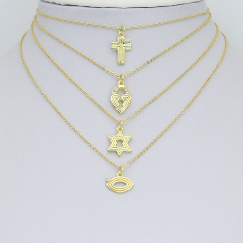 Clear CZ Gold Groovy Heart lock, Star of David, Cross EYE Shape Charm Pendant, Sku#LX940