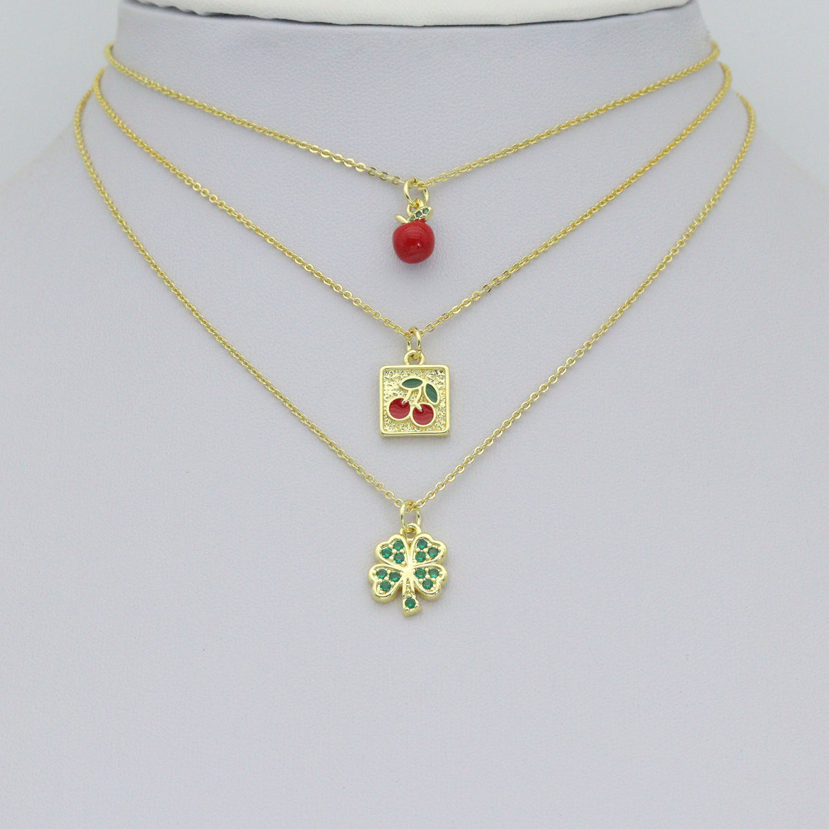 Mother of Pearl Hamsa Heart Connector charm, Red cherry charm, Green clover  Pendant, Sku#LX941