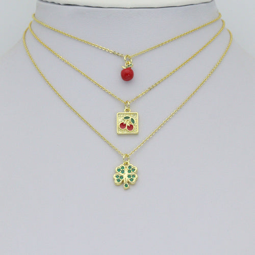 Mother of Pearl Hamsa Heart Connector charm, Red cherry charm, Green clover  Pendant, Sku#LX941