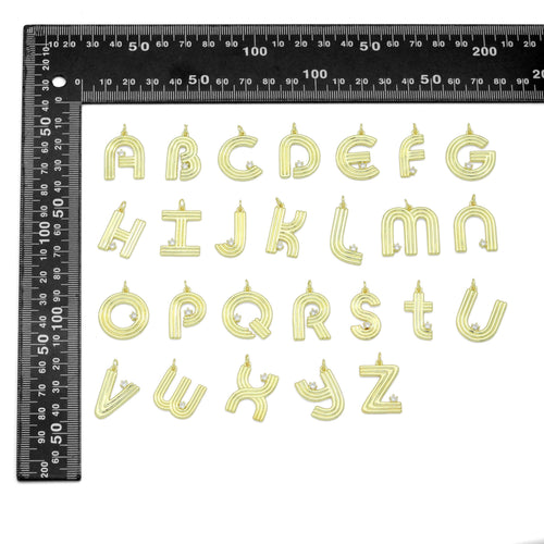 Gold Silver Alphabet Initial Charm Pendant, Sku#LX944