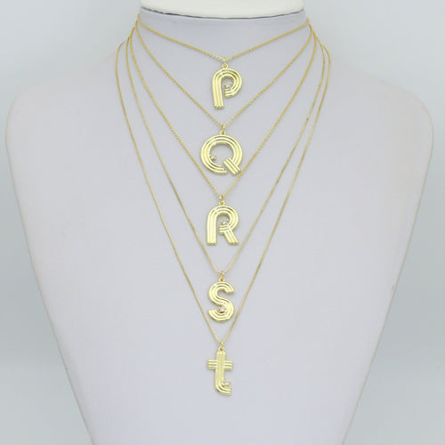 Gold Silver Alphabet Initial Charm Pendant, Sku#LX944
