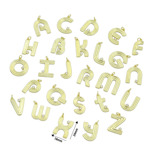 Gold Silver Alphabet Initial Charm Pendant, Sku#LX944