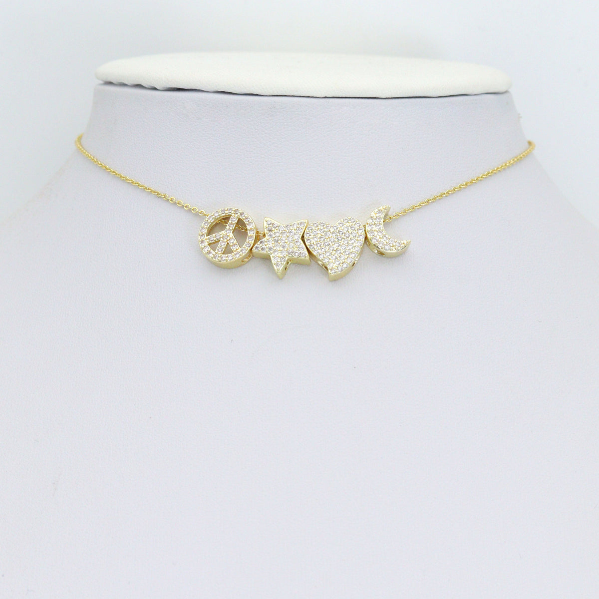 Clear CZ Gold Silver Heart Star Cresent Moon peace sign spacer beads Charm Pendant, Sku#LX945