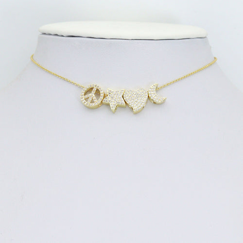 Clear CZ Gold Silver Heart Star Cresent Moon peace sign spacer beads Charm Pendant, Sku#LX945