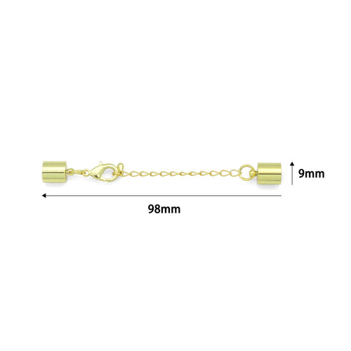 5mm/8.5mm Gold End Cap Clasp with Extender Chain for Leather Cord, Scarf, and Jewelry, Sku#LX947