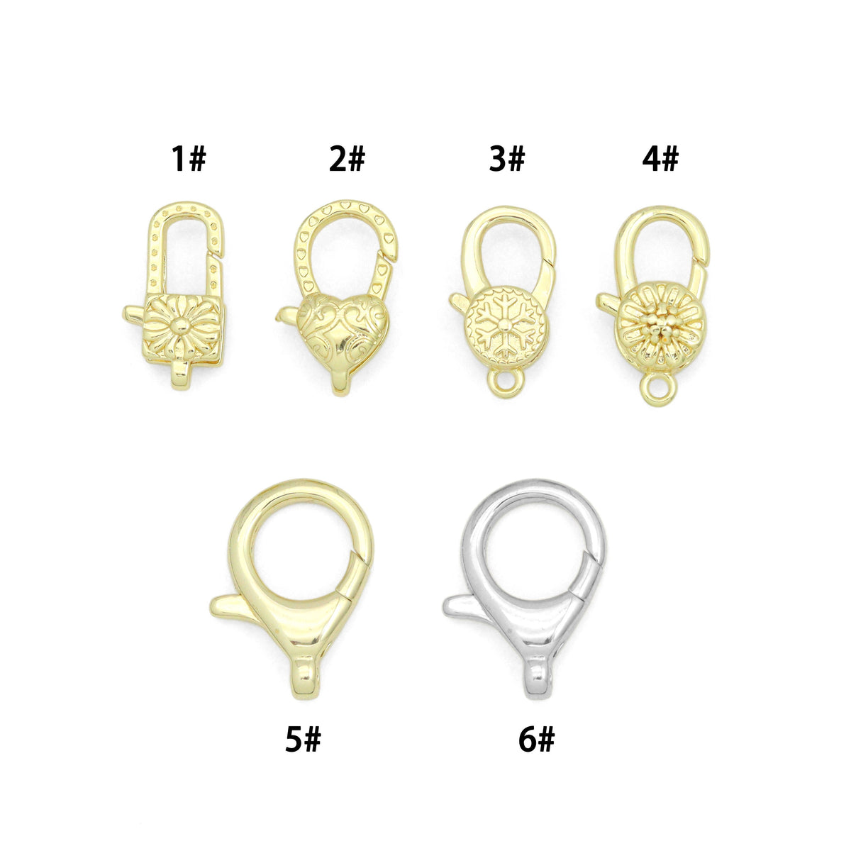 Gold Silver sunflower snowflake bloom Heart Flower Lobster Lock Clasp/Spring Clasp, Sku#LX949