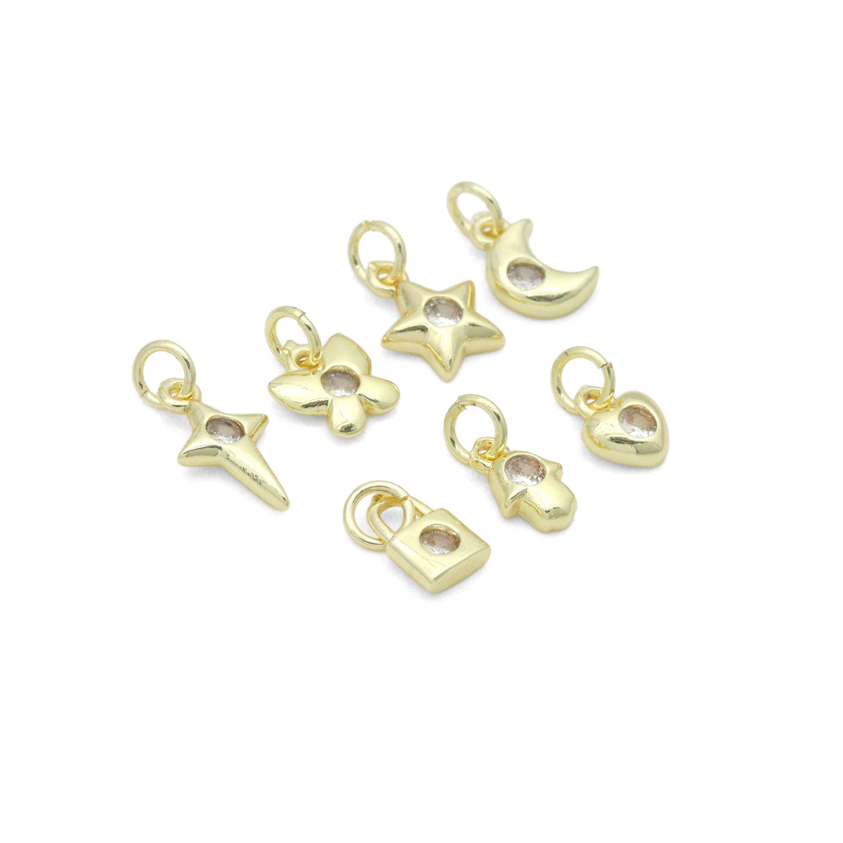 Clear CZ Gold Silver Star Butterfly Cresent Moon Lock Heart Charm Pendant, Sku#LX950