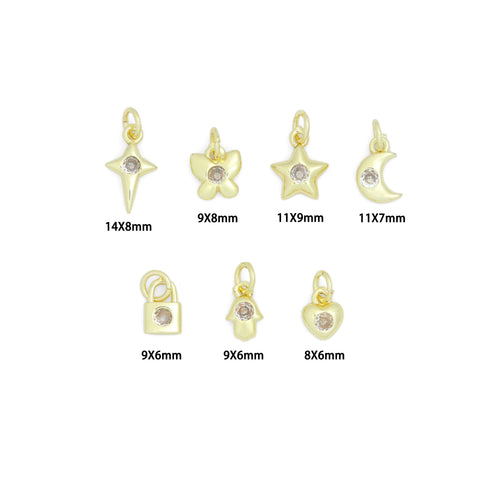Clear CZ Gold Silver Star Butterfly Cresent Moon Lock Heart Charm Pendant, Sku#LX950