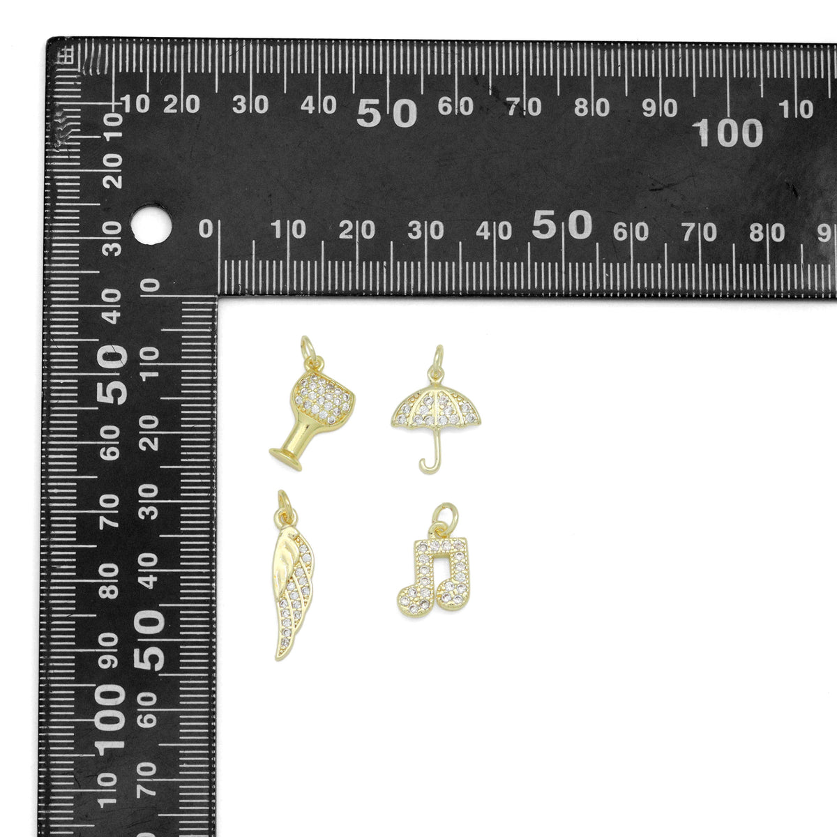 Clear CZ Gold Silver Wine Glass Umbrella Wing Music Note Charm Pendant, Sku#LX951