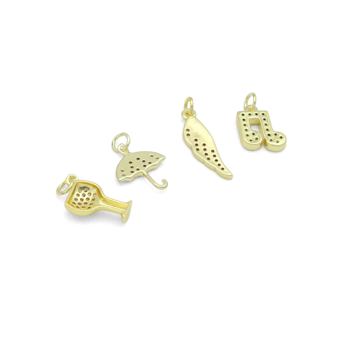 Clear CZ Gold Silver Wine Glass Umbrella Wing Music Note Charm Pendant, Sku#LX951