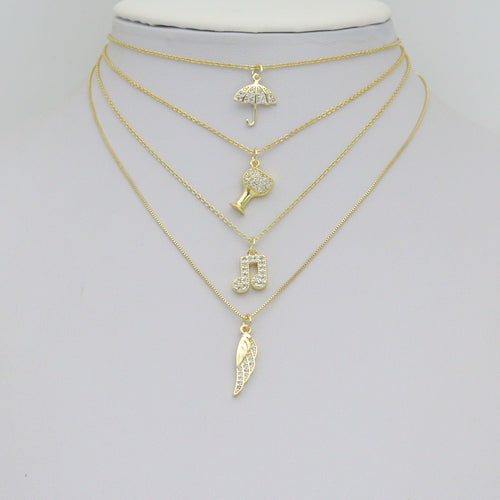 Clear CZ Gold Silver Wine Glass Umbrella Wing Music Note Charm Pendant, Sku#LX951