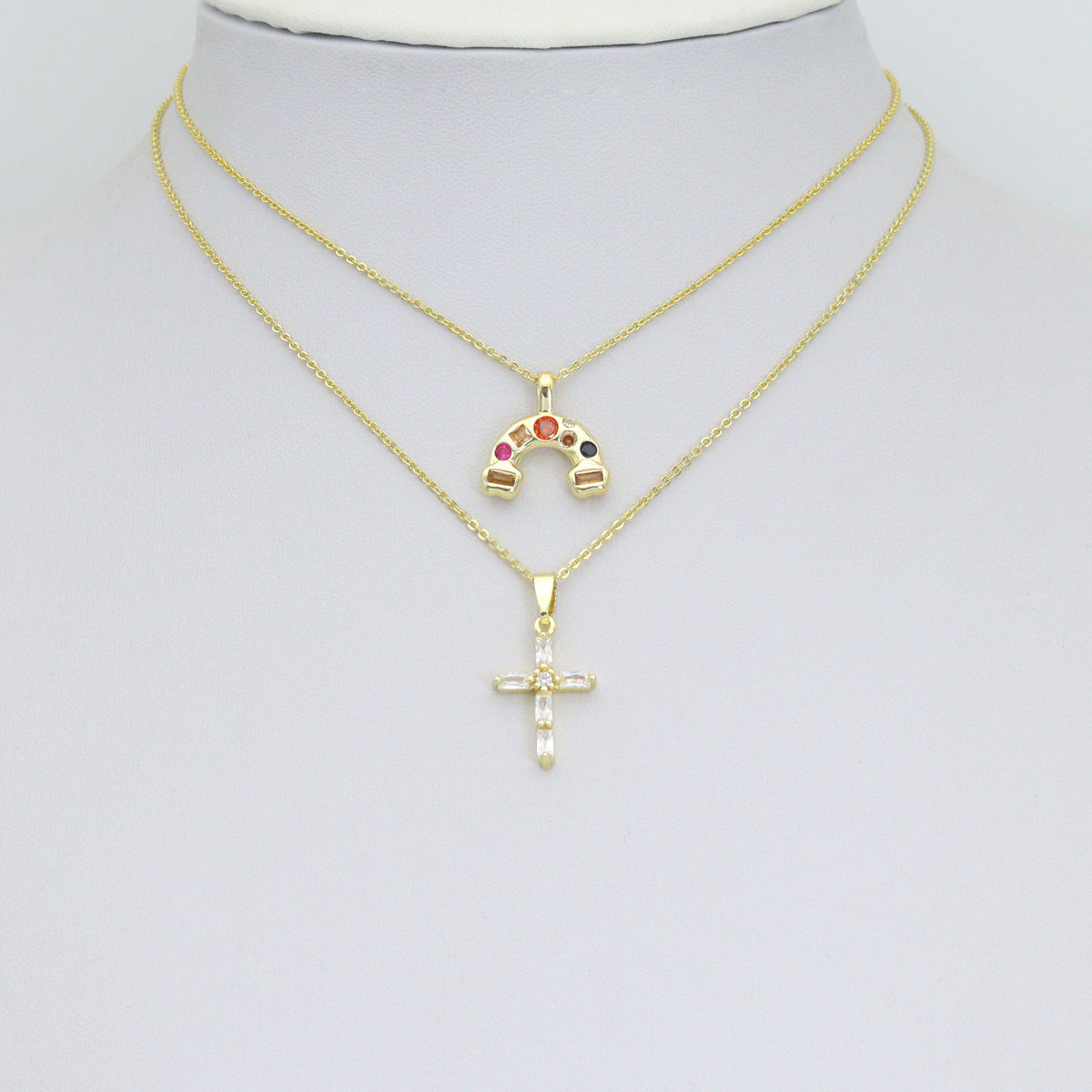 Gold Silver Rainbow Charm Cross Pendant, Sku#LX952