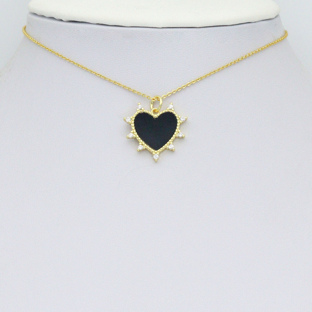 Gold Sunburst Spike Heart Pendant Collection – White, Black, Red & Turquoise, Sku#LX954