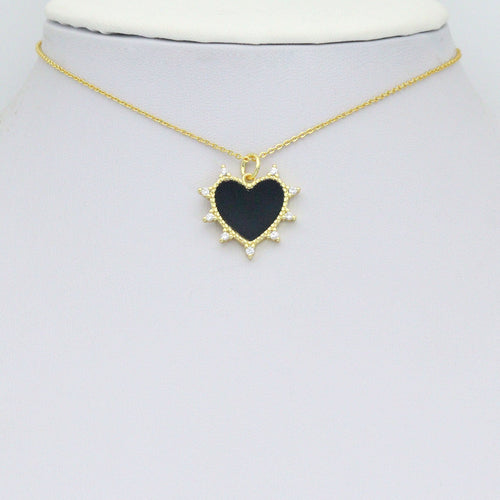 Gold Sunburst Spike Heart Pendant Collection – White, Black, Red & Turquoise, Sku#LX954