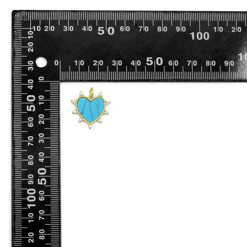 Gold Sunburst Spike Heart Pendant Collection – White, Black, Red & Turquoise, Sku#LX954