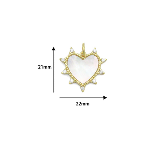 Gold Sunburst Spike Heart Pendant Collection – White, Black, Red & Turquoise, Sku#LX954