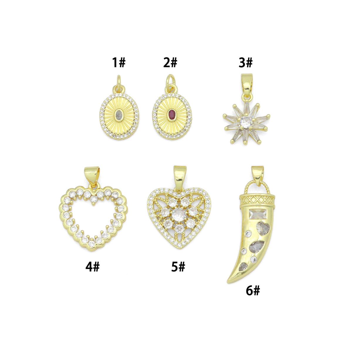 Gold Charm Collections-Oval Medallion, heart, Horn and Starburst, Sku#LX955