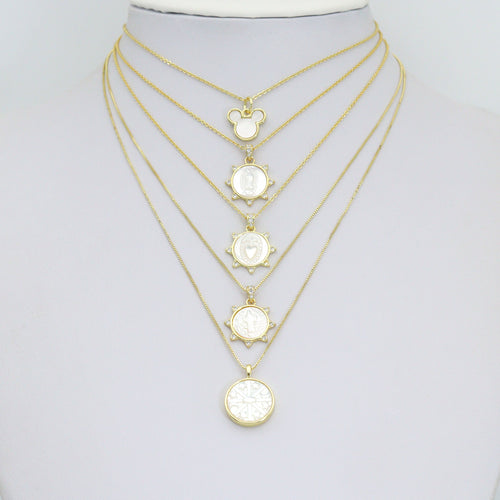 Gold Mother of Pearl Pendant Collection – Mouse Snowflake & Religious Designs, Sku#LX957