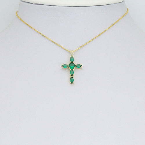 Gold Cross Pendant Collection – Clear, Pink & Green Crystal, Sku#LX958
