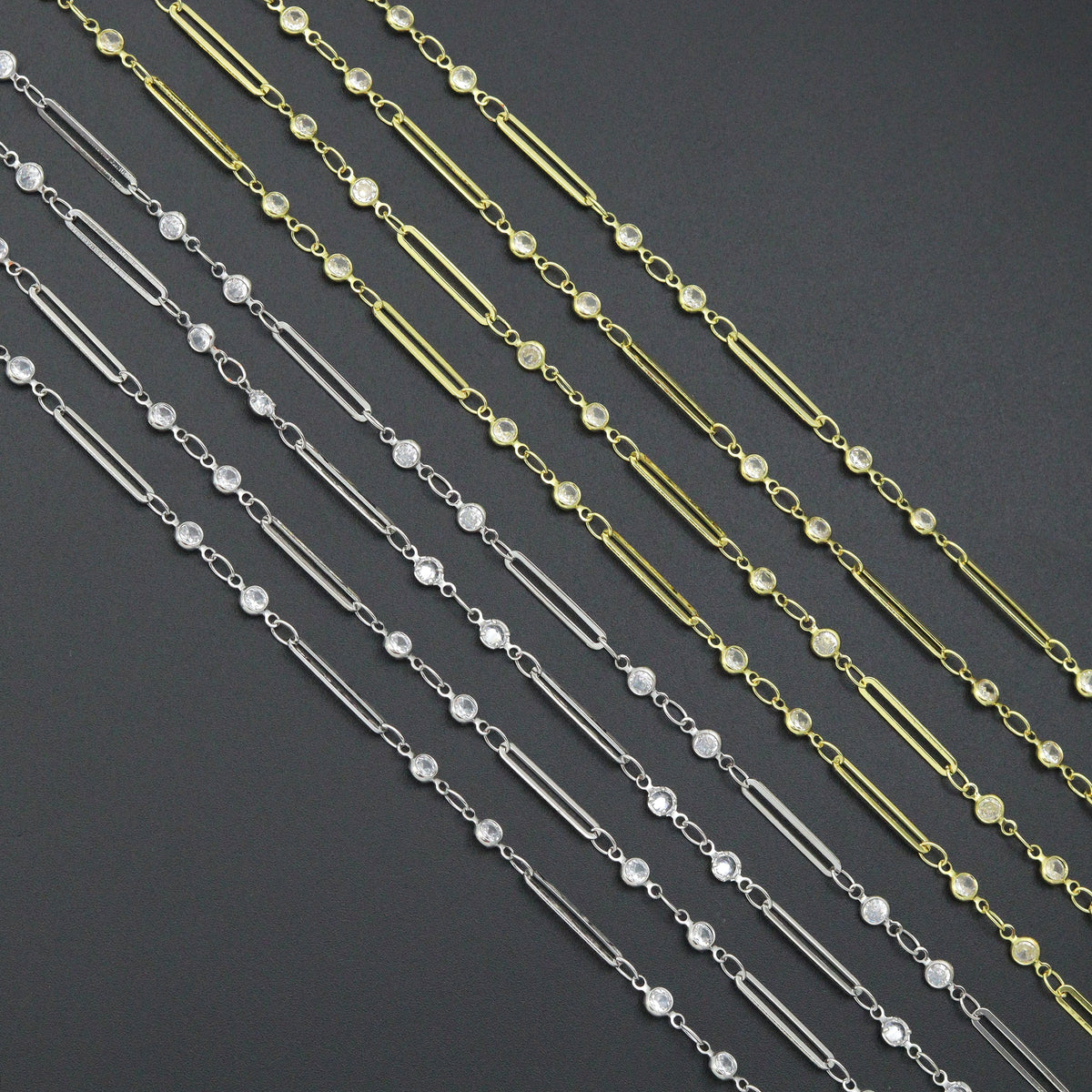 Gold Silver Wholesale paperclip link CZ chain by Yard, sku#LX959