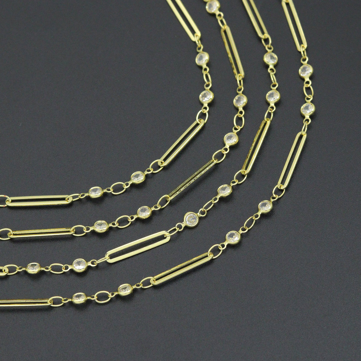 Gold Silver Wholesale paperclip link CZ chain by Yard, sku#LX959