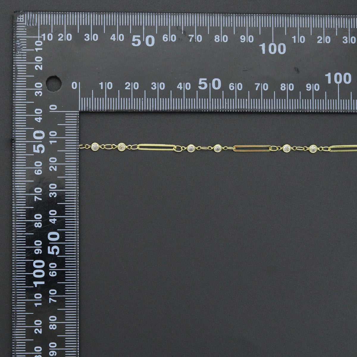 Gold Silver Wholesale paperclip link CZ chain by Yard, sku#LX959