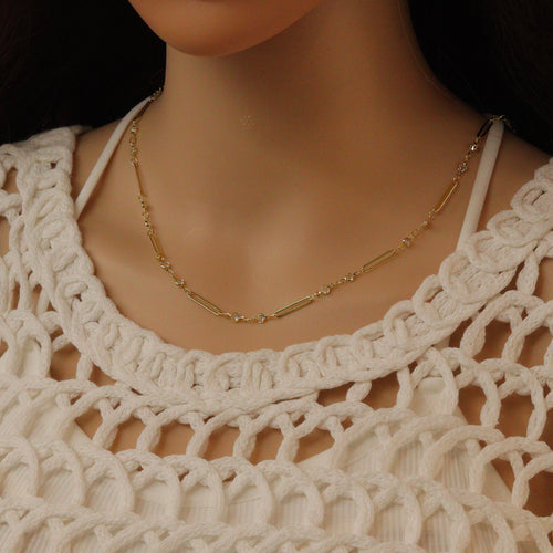 Gold Silver Wholesale paperclip link CZ chain by Yard, sku#LX959