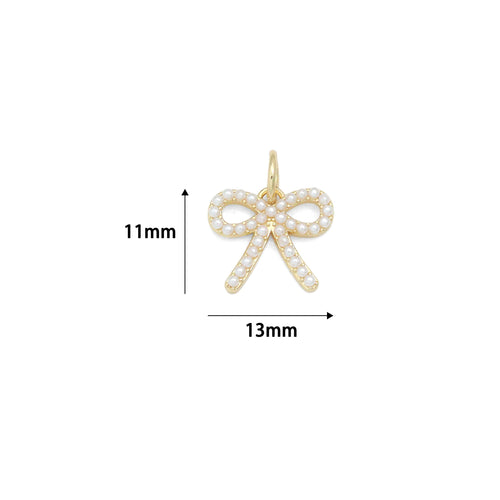 Cute Pearl Bowknot Charm Pendant, Sku#LX965