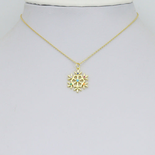 Colorful CZ Gold Silver Snowflake Charm Pendant, Sku#LX971