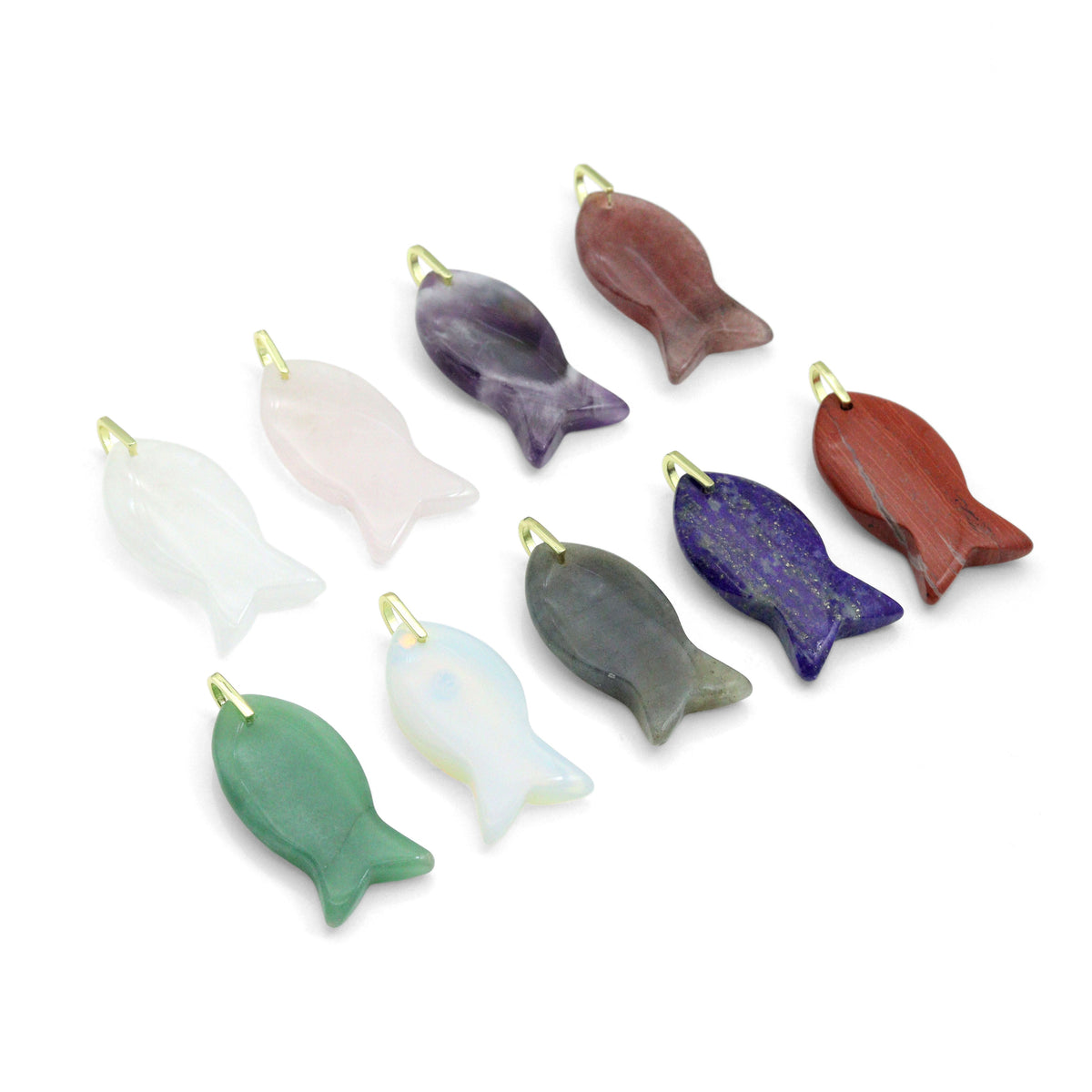 Naturul Gemstone Fish Charm Pendant, Sku#LY31