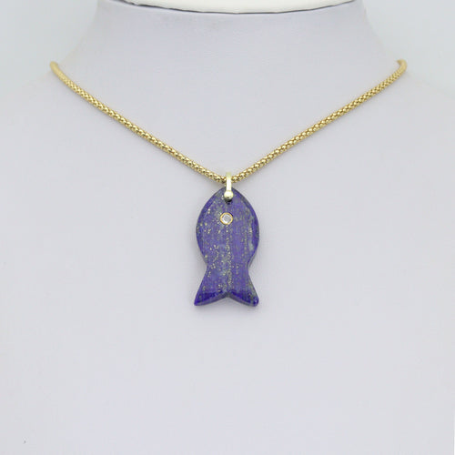Naturul Gemstone Fish Charm Pendant, Sku#LY31