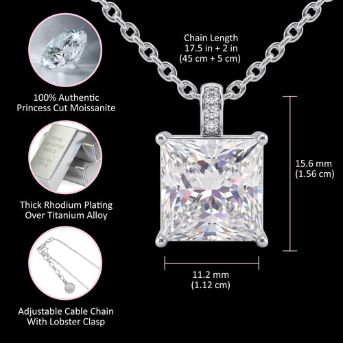 5CT (10mm) Princess Cut Moissanite Diamond Necklace