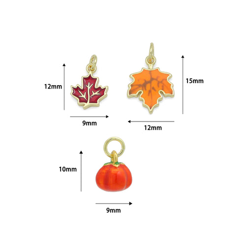 Fall Maple Leaf Pumpkin Charm Pendant, fall charm,Sku#Y1064