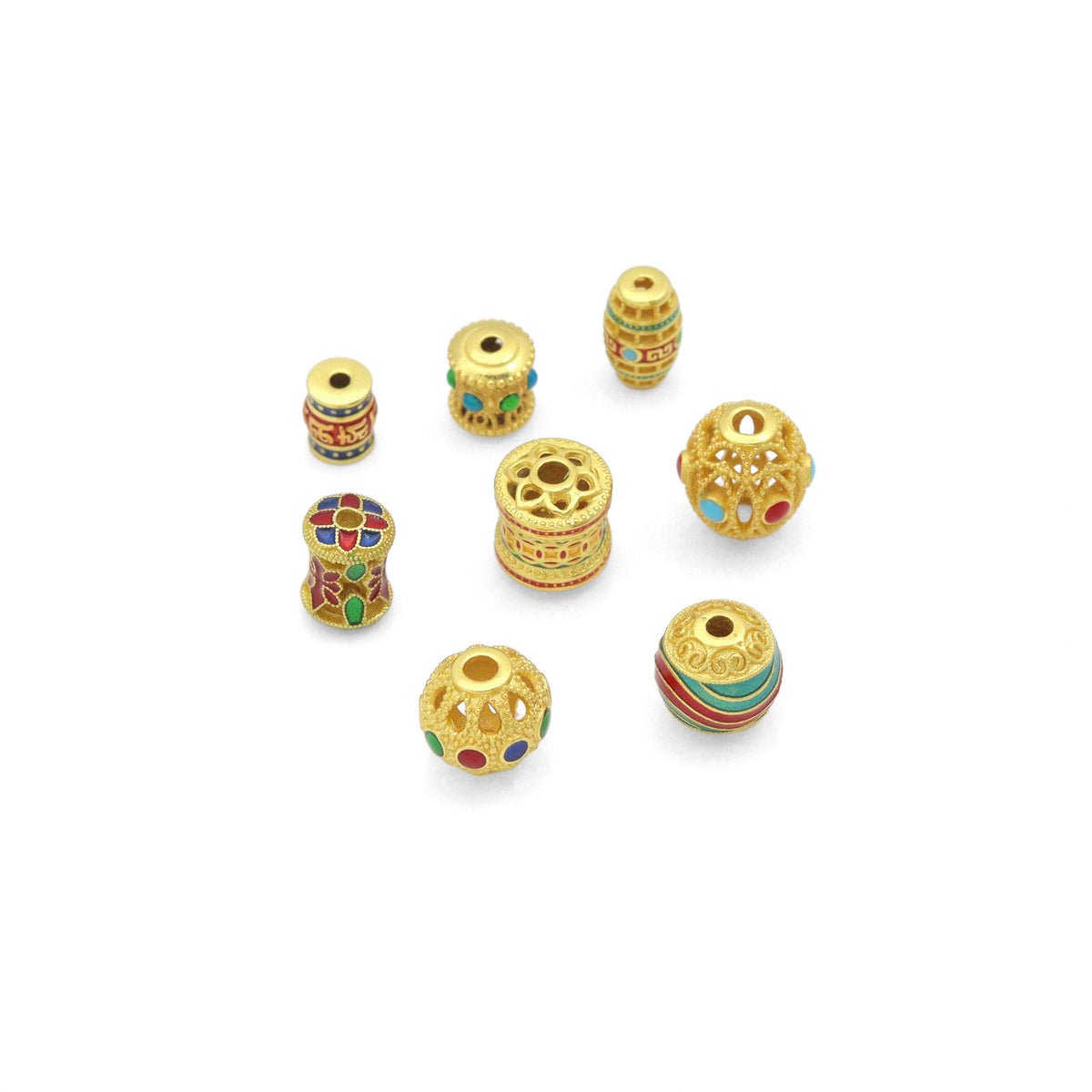 Tibetan-Style Enamel Bead Charm, Colorful Barrel & Round Beads for Jewelry Making, Sku#Y1065