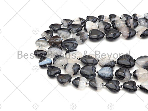 High Quality Natural Black White Druzy Agate Beads, 14mm/16mm/18mm Flat Smooth Heart Shape Agate,15.5'' Full Strand,Sku#YK06