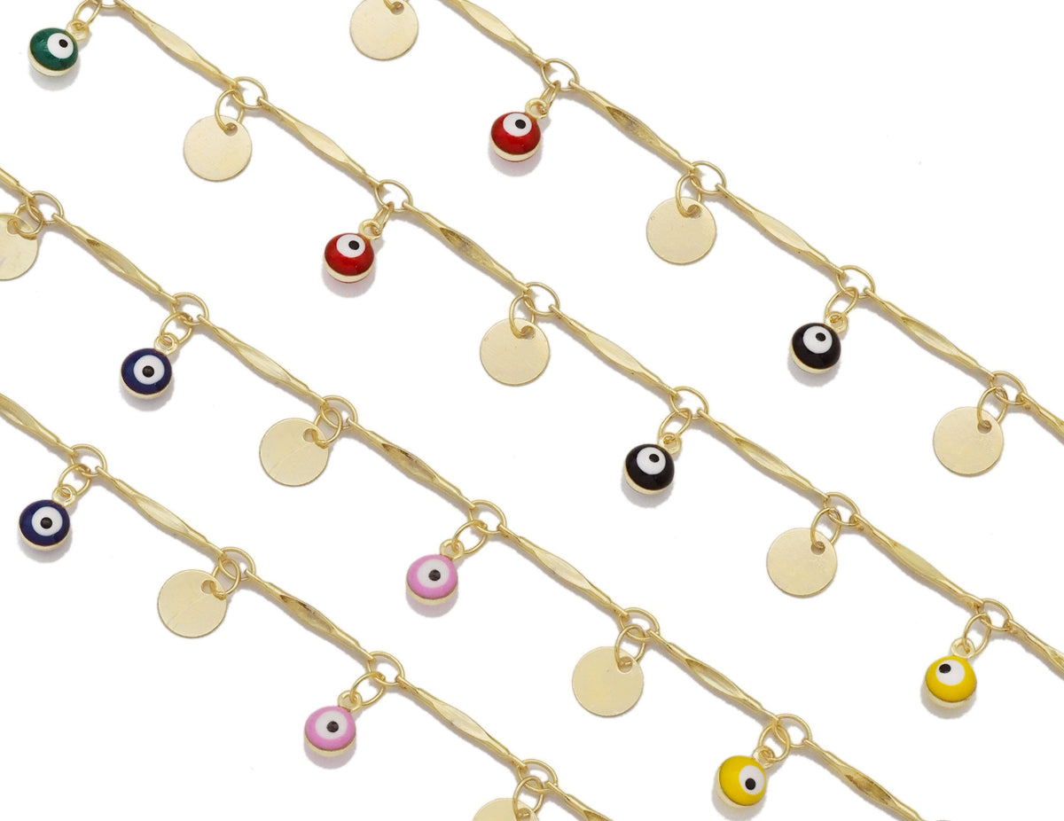 Dainty Round Evil Eye Disc Chain By Yard/Necklace Choker, sku#LS23